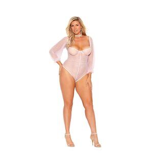 Plus Size Baby Pink Dotted Mesh Teddy